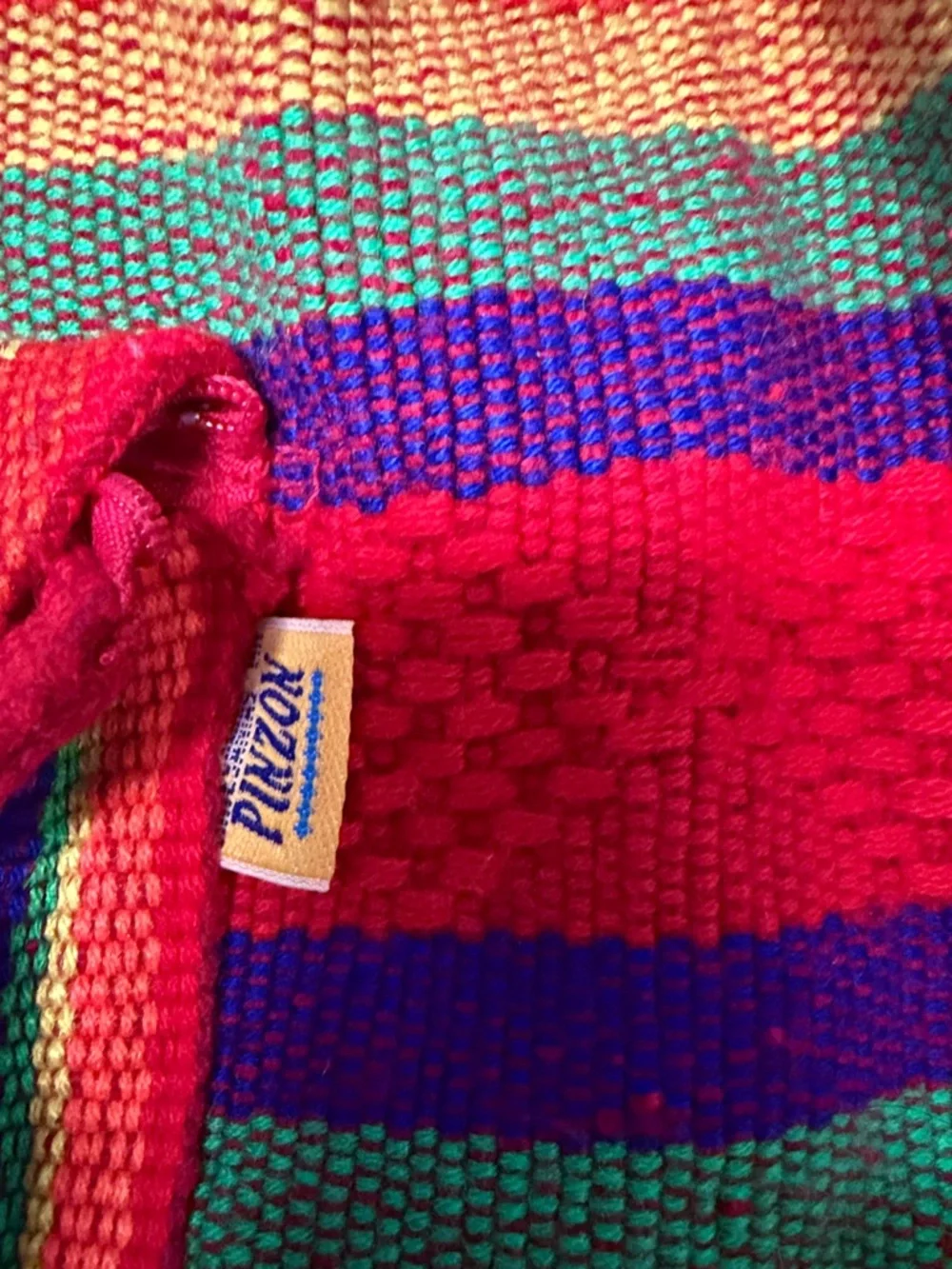Rainbow Striped Knit Drawstring Backpack - Red